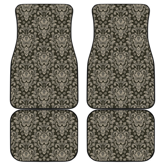 Brown Damask Pattern Print Front and Back Car Floor Mats