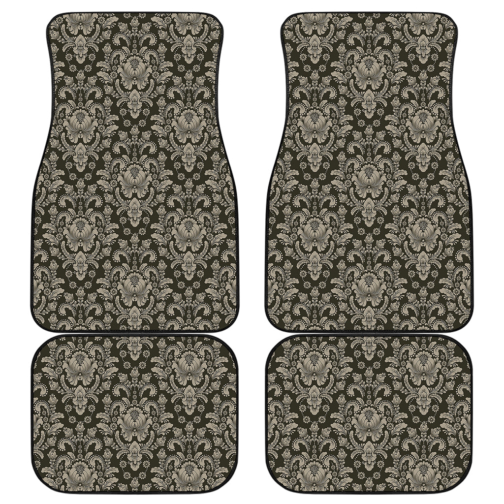 Brown Damask Pattern Print Front and Back Car Floor Mats