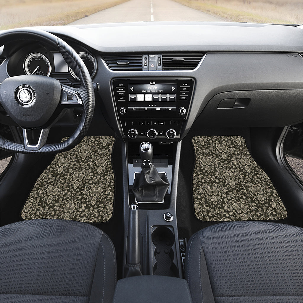 Brown Damask Pattern Print Front and Back Car Floor Mats