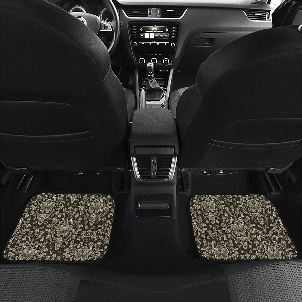 Brown Damask Pattern Print Front and Back Car Floor Mats