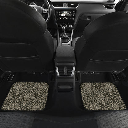 Brown Damask Pattern Print Front and Back Car Floor Mats