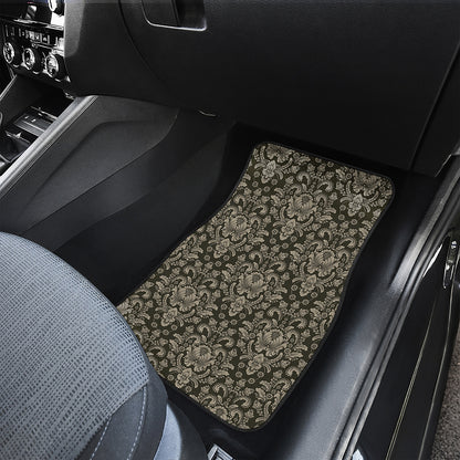 Brown Damask Pattern Print Front and Back Car Floor Mats