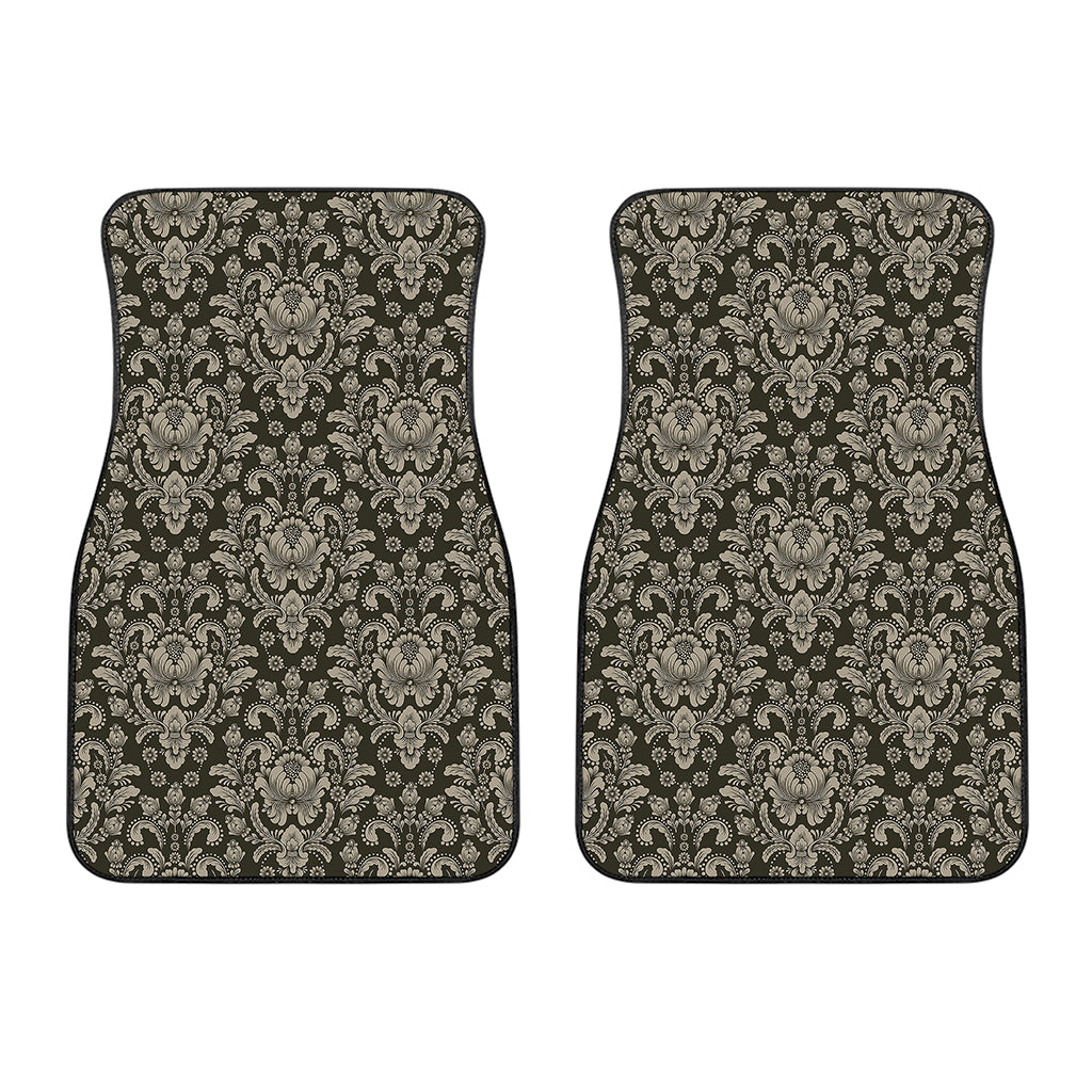 Brown Damask Pattern Print Front Car Floor Mats