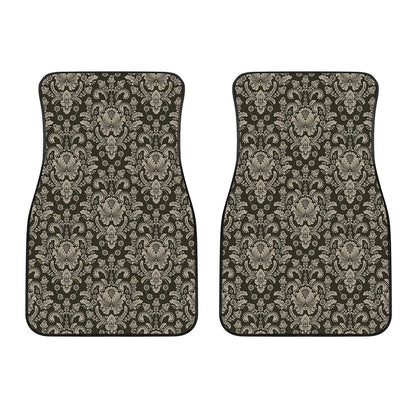 Brown Damask Pattern Print Front Car Floor Mats