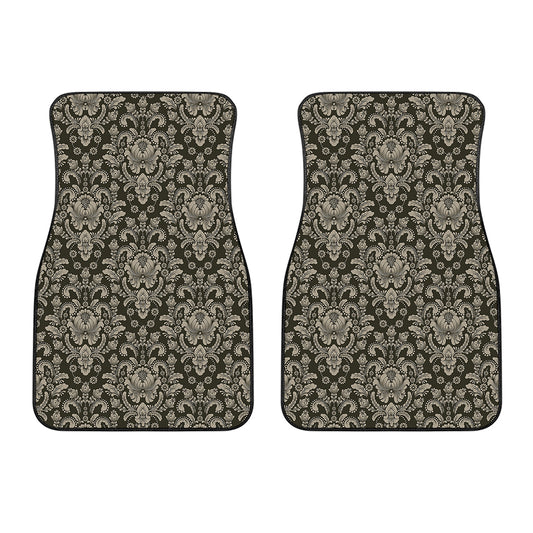 Brown Damask Pattern Print Front Car Floor Mats