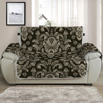 Brown Damask Pattern Print Half Sofa Protector