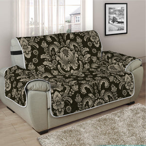 Brown Damask Pattern Print Half Sofa Protector