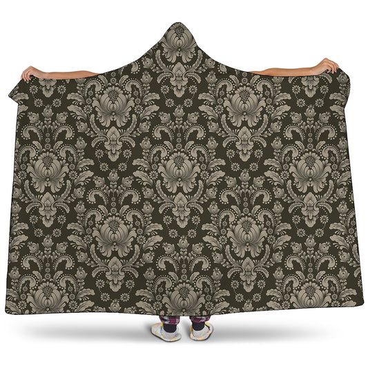 Brown Damask Pattern Print Hooded Blanket
