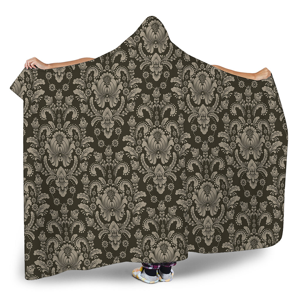 Brown Damask Pattern Print Hooded Blanket