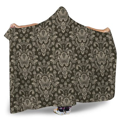 Brown Damask Pattern Print Hooded Blanket