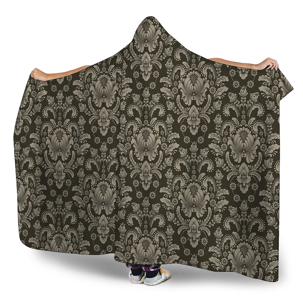 Brown Damask Pattern Print Hooded Blanket