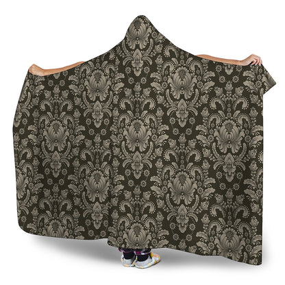 Brown Damask Pattern Print Hooded Blanket