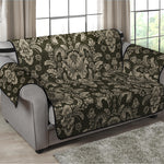 Brown Damask Pattern Print Loveseat Protector