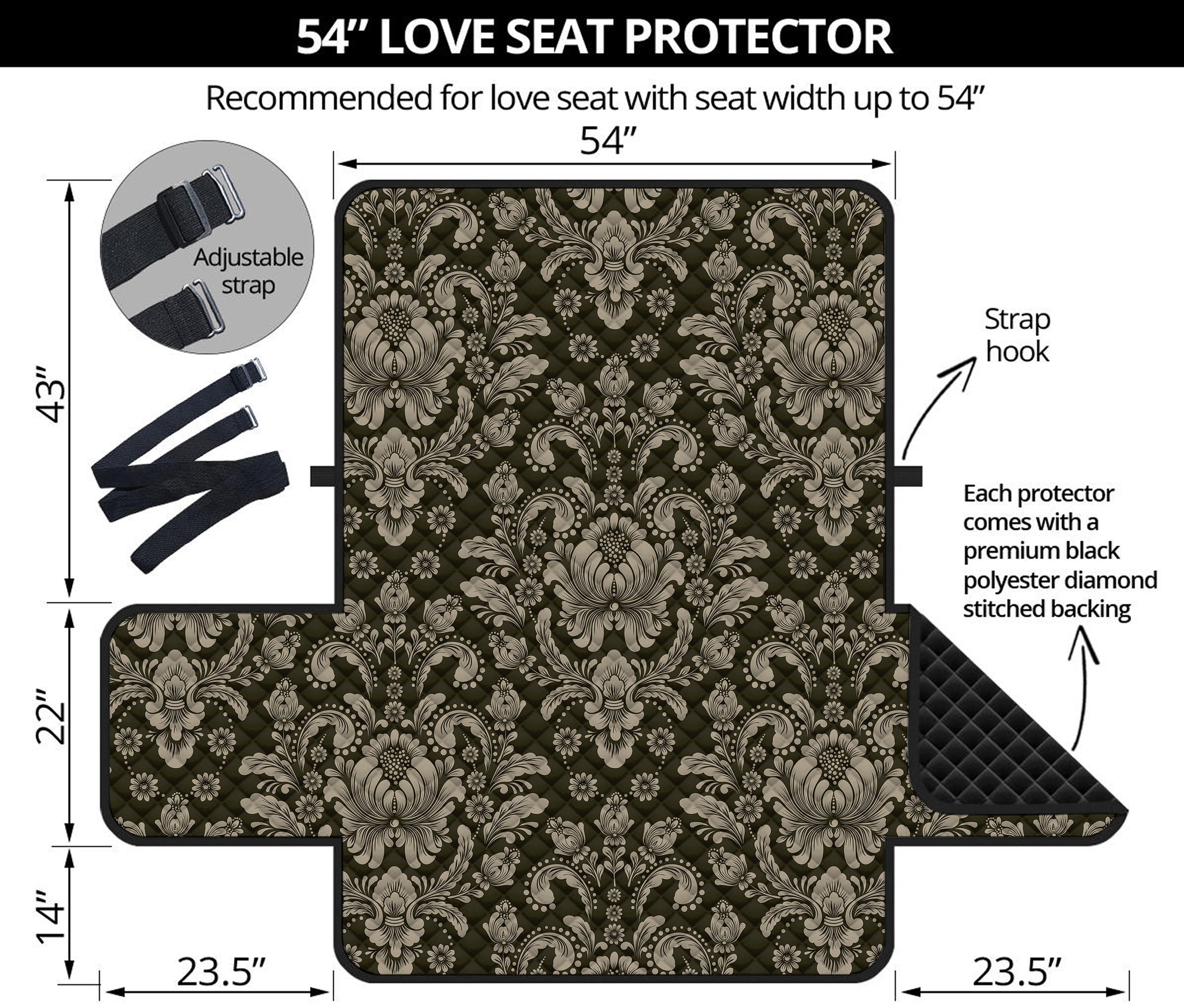 Brown Damask Pattern Print Loveseat Protector