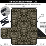 Brown Damask Pattern Print Loveseat Protector