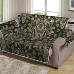 Brown Damask Pattern Print Loveseat Protector