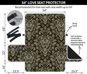 Brown Damask Pattern Print Loveseat Protector