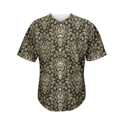 Brown Damask Pattern Print Men's Baseball Jersey