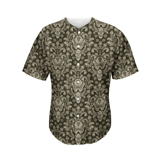 Brown Damask Pattern Print Men's Baseball Jersey