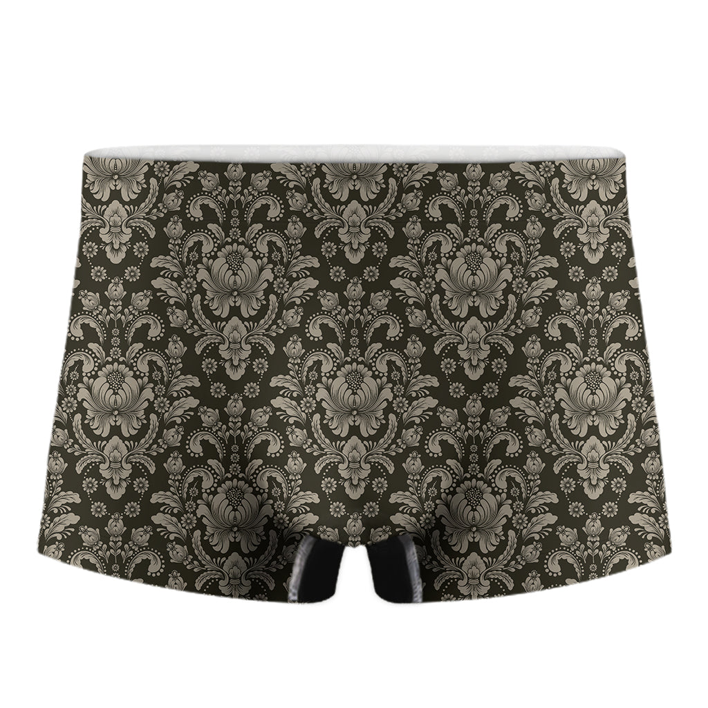 Brown Damask Pattern Print Men's Boxer Briefs