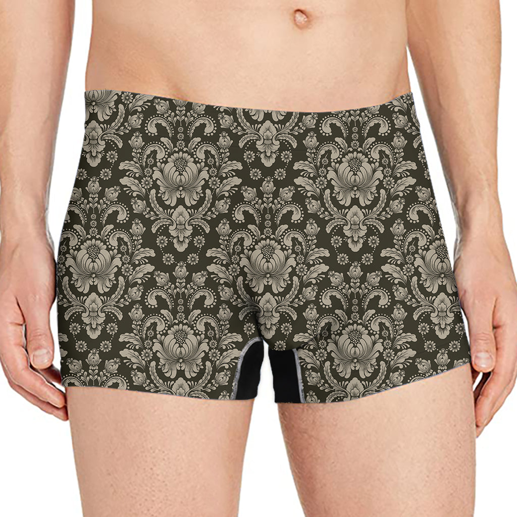 Brown Damask Pattern Print Men's Boxer Briefs