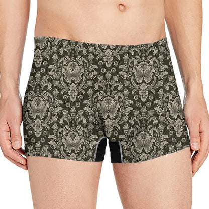 Brown Damask Pattern Print Men's Boxer Briefs