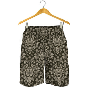 Brown Damask Pattern Print Men's Shorts