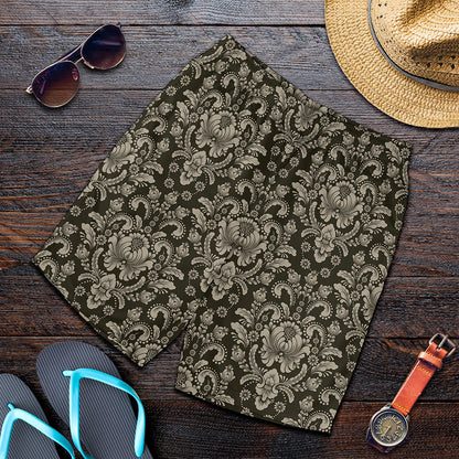 Brown Damask Pattern Print Men's Shorts