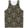 Brown Damask Pattern Print Men's Tank Top
