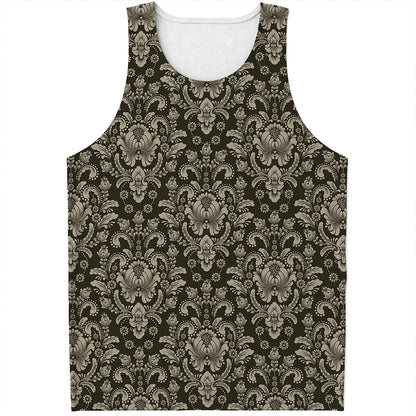 Brown Damask Pattern Print Men's Tank Top