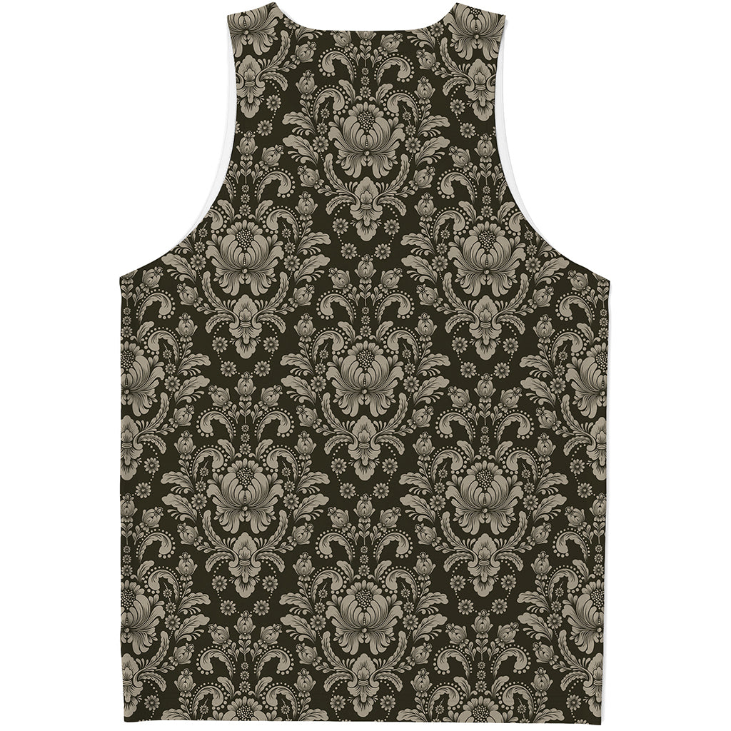 Brown Damask Pattern Print Men's Tank Top