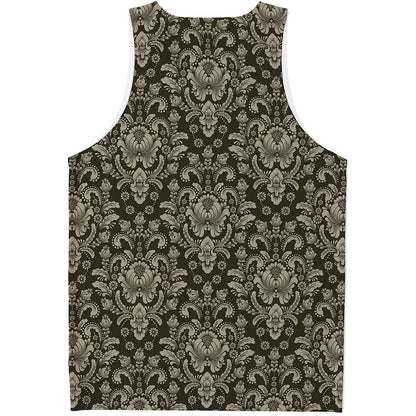 Brown Damask Pattern Print Men's Tank Top
