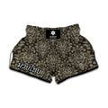 Brown Damask Pattern Print Muay Thai Boxing Shorts