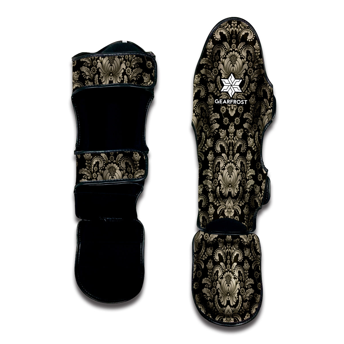 Brown Damask Pattern Print Muay Thai Shin Guard