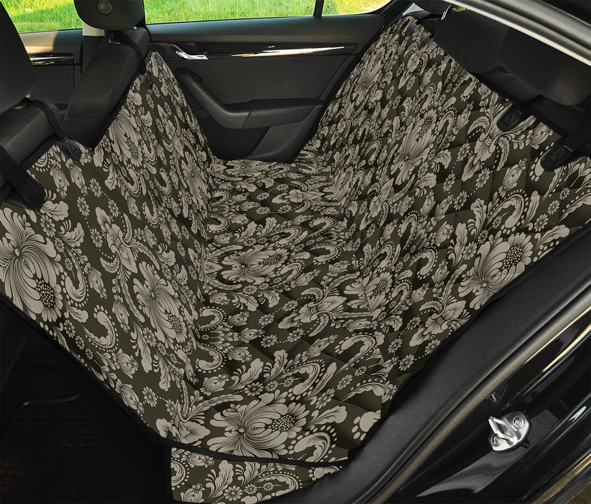 Brown Damask Pattern Print Pet Car Back Seat Cover
