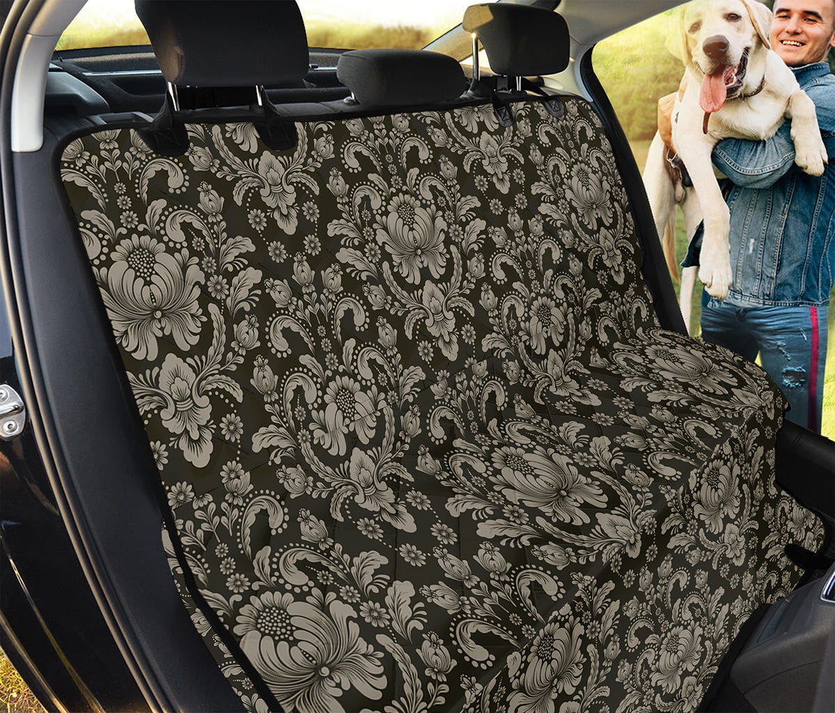 Brown Damask Pattern Print Pet Car Back Seat Cover