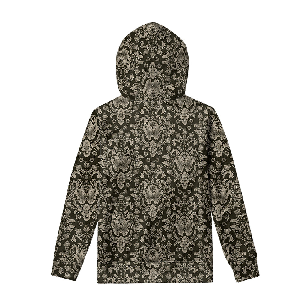 Brown Damask Pattern Print Pullover Hoodie