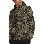 Brown Damask Pattern Print Pullover Hoodie