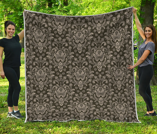 Brown Damask Pattern Print Quilt