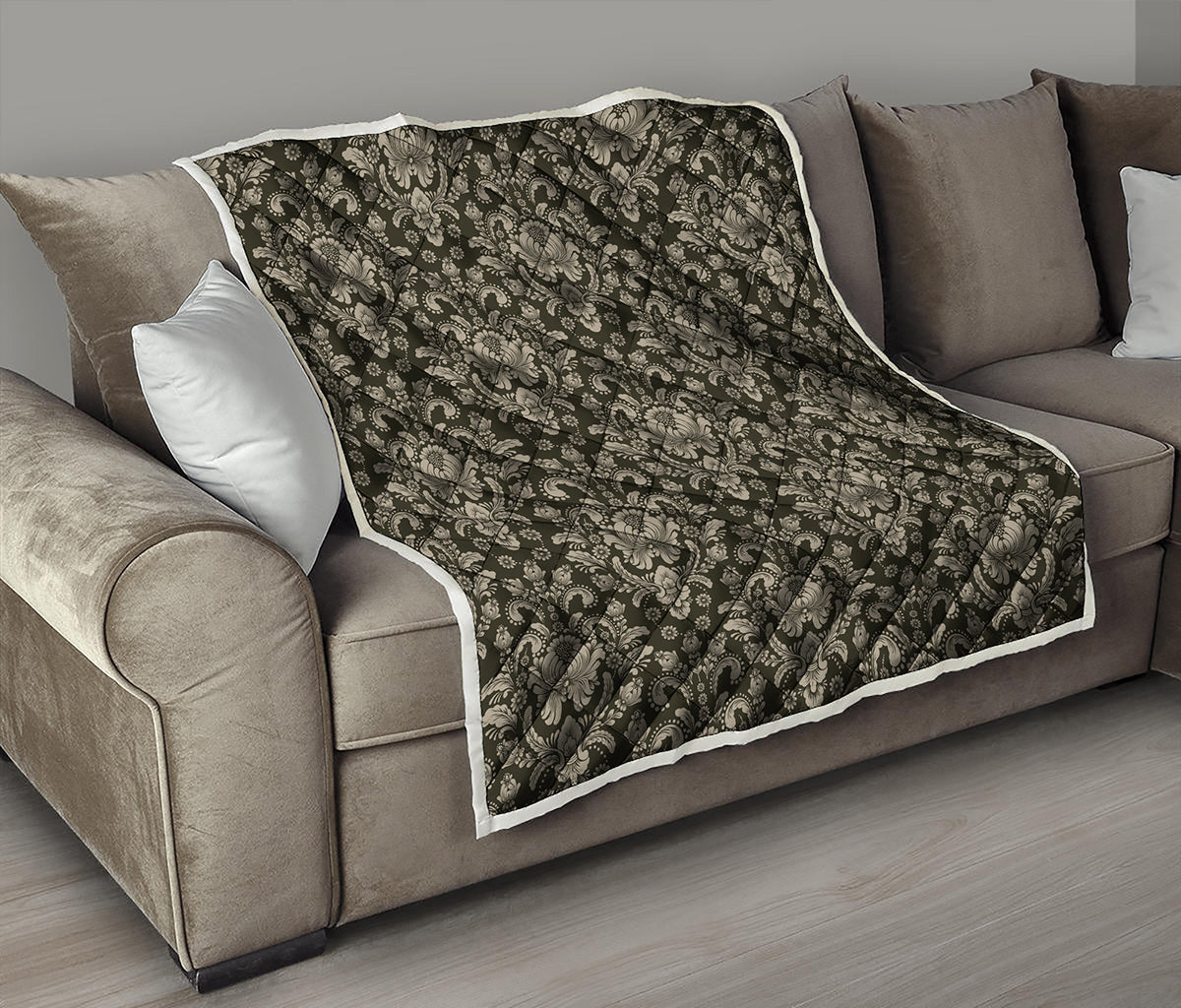 Brown Damask Pattern Print Quilt