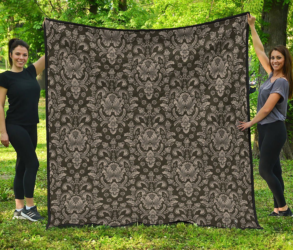 Brown Damask Pattern Print Quilt