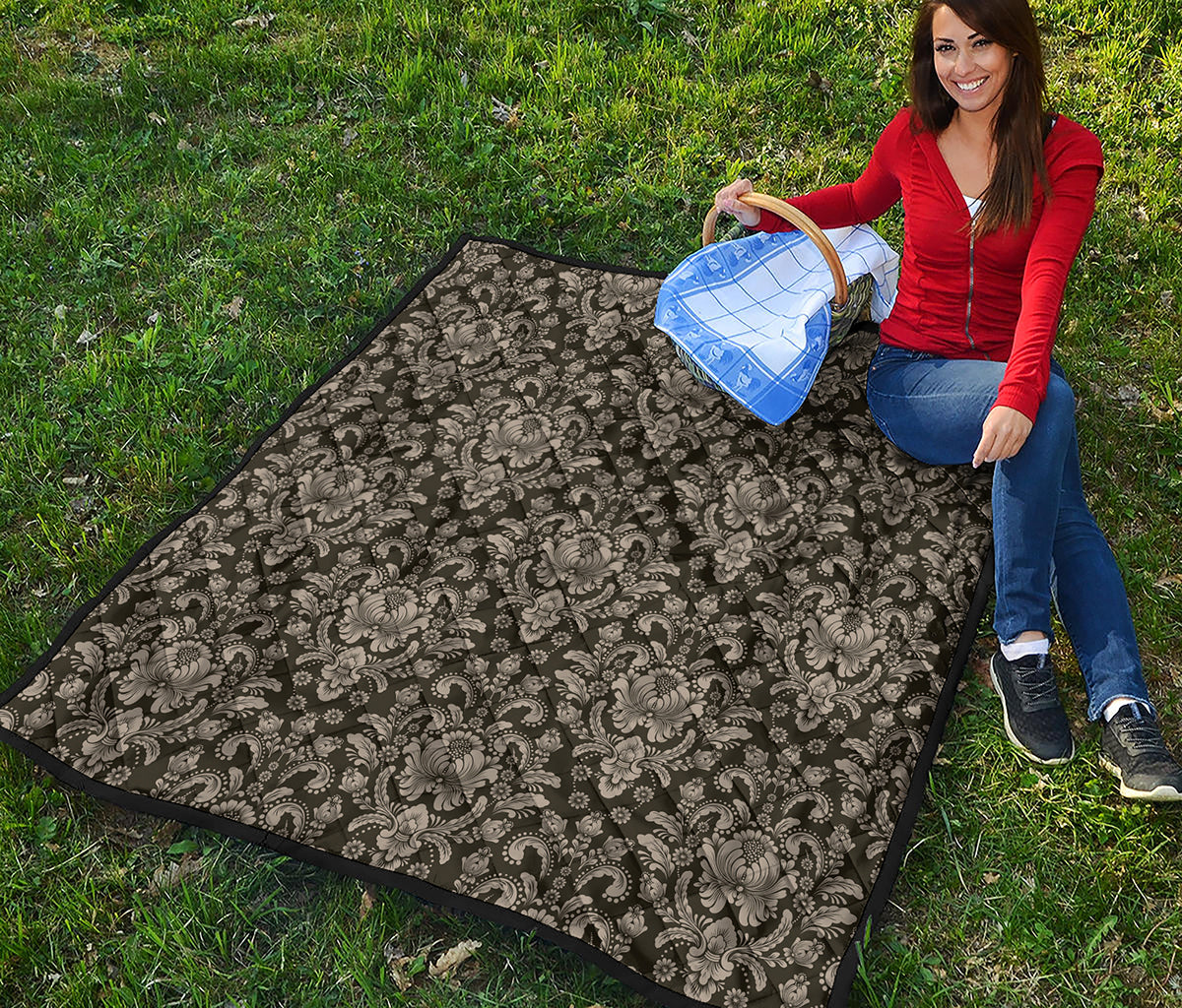 Brown Damask Pattern Print Quilt