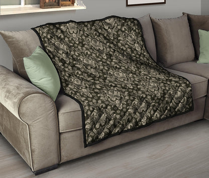 Brown Damask Pattern Print Quilt