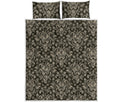 Brown Damask Pattern Print Quilt Bed Set