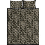 Brown Damask Pattern Print Quilt Bed Set