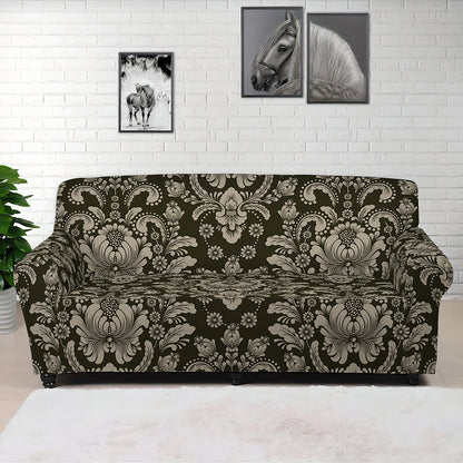 Brown Damask Pattern Print Sofa Cover