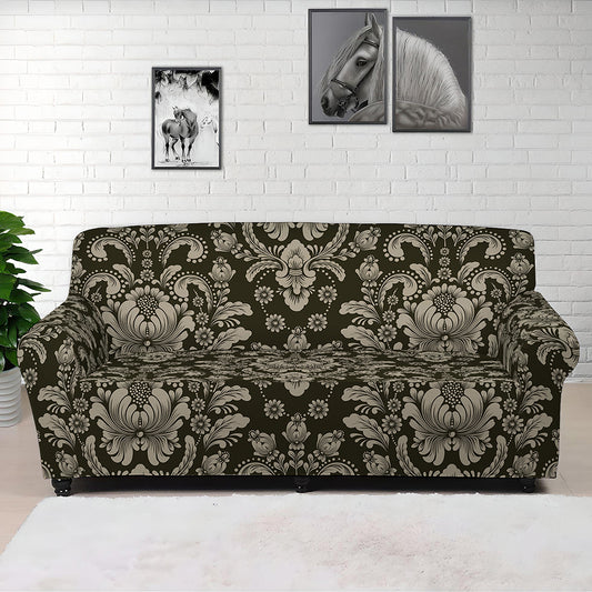 Brown Damask Pattern Print Sofa Cover