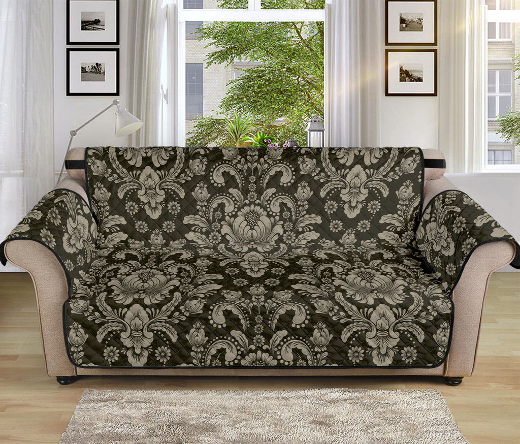 Brown Damask Pattern Print Sofa Protector