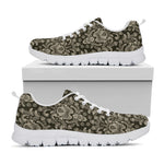 Brown Damask Pattern Print White Sneakers