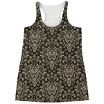 Brown Damask Pattern Print Women's Racerback Tank Top